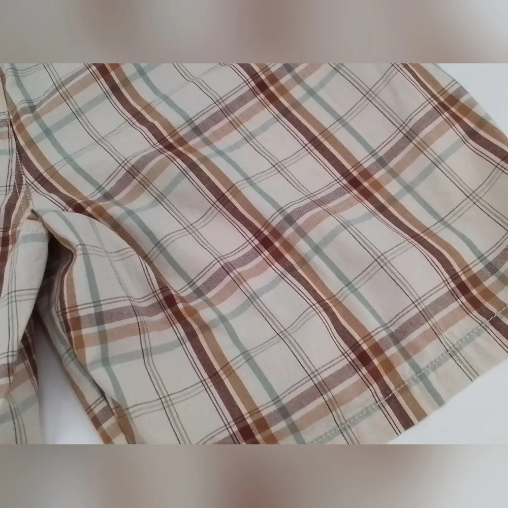 Nwt DOCKERS Washed Khaki Men's Y2K Plaid Cream, Browns, And Teal Shorts - SZ 44